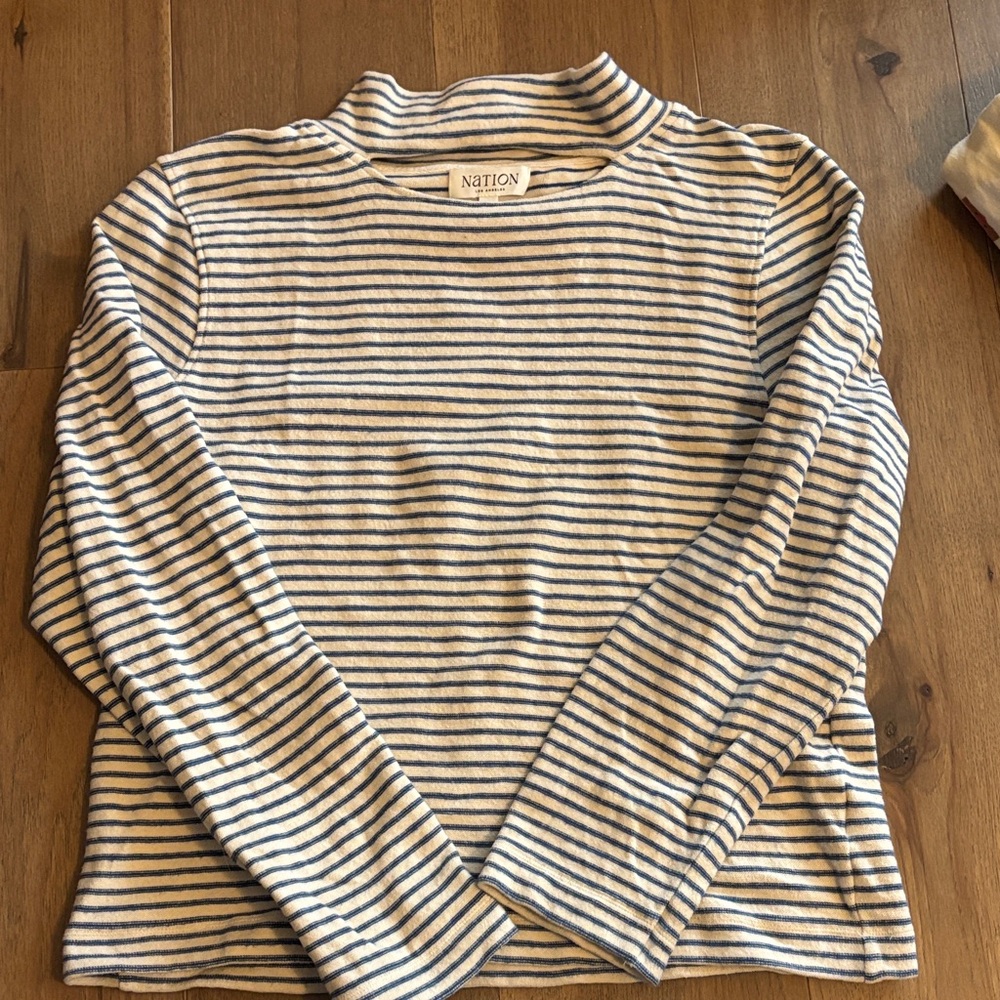Nation LTD Cream and Navy Striped Turtleneck Sweater